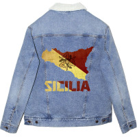 Vintage Retro Sicilia Italia Sicily Flag Italian Souvenir Unisex Sherpa-lined Denim Jacket | Artistshot