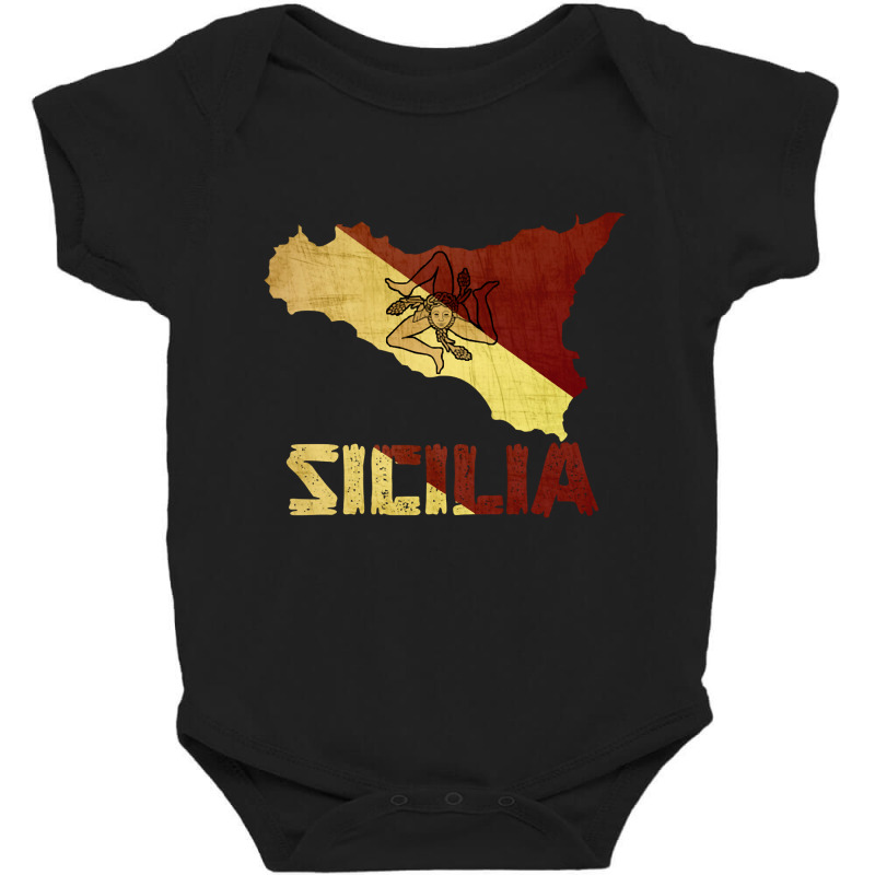 Vintage Retro Sicilia Italia Sicily Flag Italian Souvenir Baby Bodysuit | Artistshot