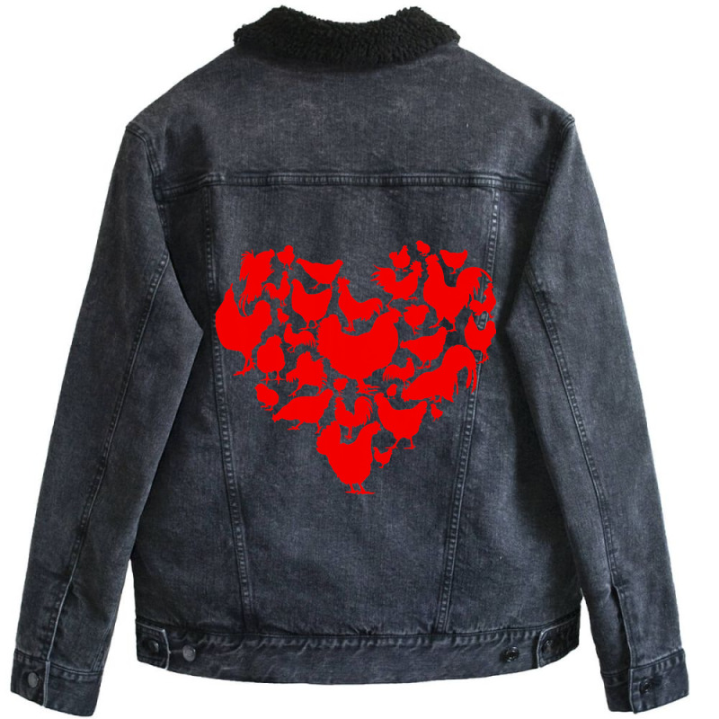 Funny Chicken Heart Valentine Gift Chicken Lover Unisex Sherpa-Lined Denim Jacket by Rhonda | Artistshot