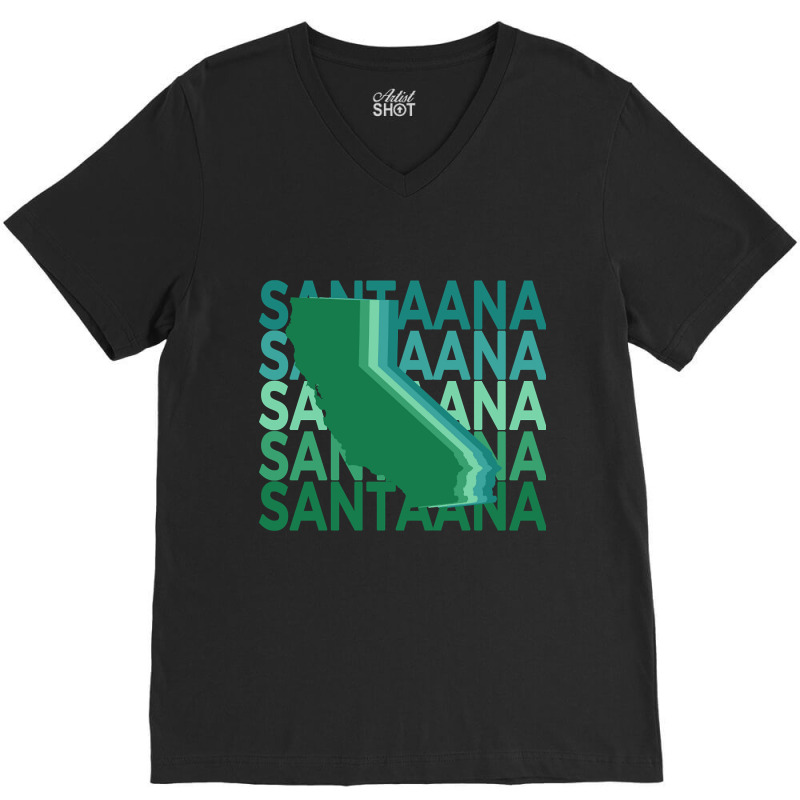 Santa Ana California Green Repeat V-neck Tee | Artistshot