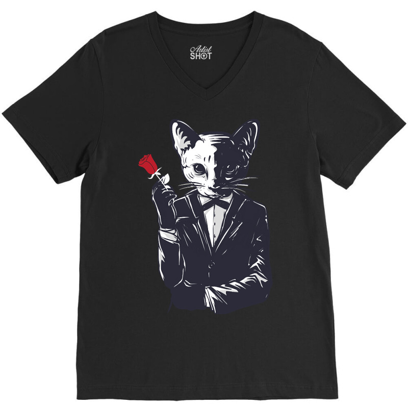 Mafia Cat Character V-neck Tee | Artistshot