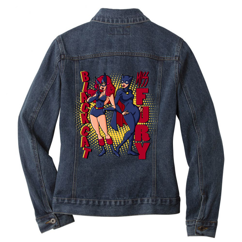 Miss Fury And Black Cat Ladies Denim Jacket by Milne Charlton | Artistshot