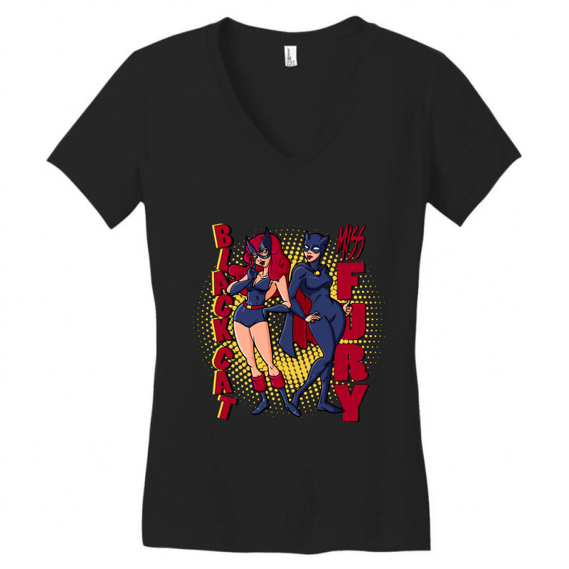 Miss Fury And Black Cat Women's V-Neck T-Shirt by Milne Charlton | Artistshot