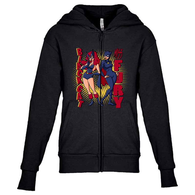 Miss Fury And Black Cat Youth Zipper Hoodie by Milne Charlton | Artistshot