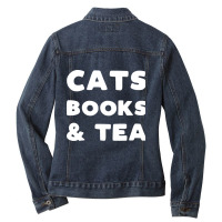 Cats Books And Tea Ladies Denim Jacket | Artistshot