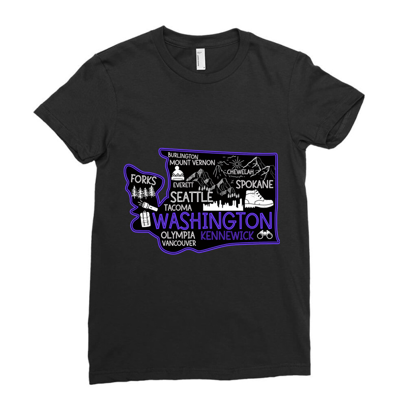 Washington Kennewick Cute Map Tacoma Forks Spokane Ladies Fitted T-Shirt by poppyallen | Artistshot