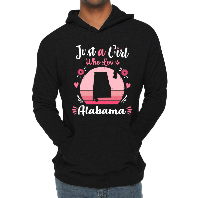 Just A Girl Who Loves Alabama Pink Retro Vintage Gift Idea Lightweight Hoodie | Artistshot