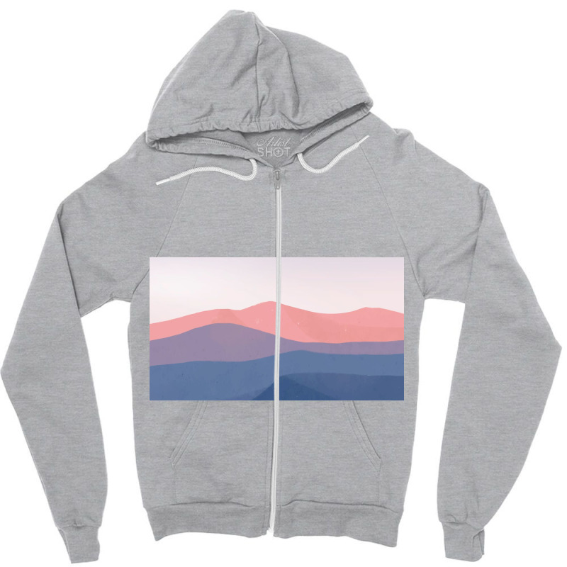 Blue And Pink Mountain Zipper Hoodie by ElaineABernard | Artistshot