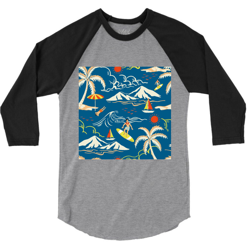 Blue Tropical Island 3/4 Sleeve Shirt by ElaineABernard | Artistshot