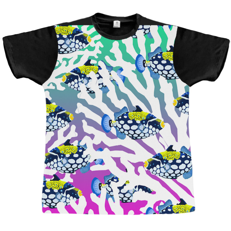 Clown Triggerfish Group (balistoides) With Colorful Pattern - Coral Re Graphic T-shirt | Artistshot