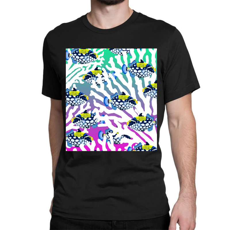 Clown Triggerfish Group (balistoides) With Colorful Pattern - Coral Re Classic T-shirt | Artistshot