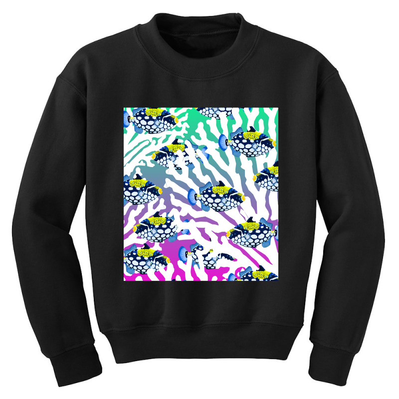 Clown Triggerfish Group (balistoides) With Colorful Pattern - Coral Re Youth Sweatshirt by webberkyla | Artistshot