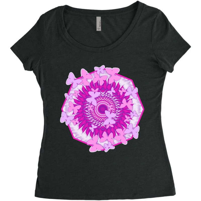 Butterflies And Kaleidoscope In Pink Women's Triblend Scoop T-shirt by lykhongduong9enev3 | Artistshot