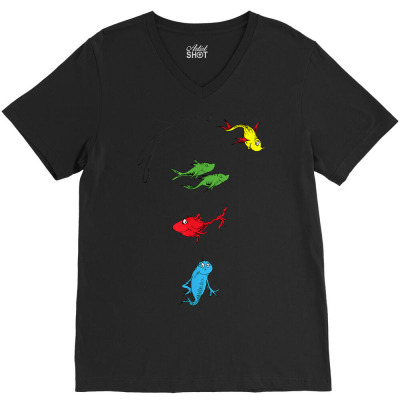 Two Fish Red Fish Blue Fish V-neck Tee Designed By Bariteau Hannah