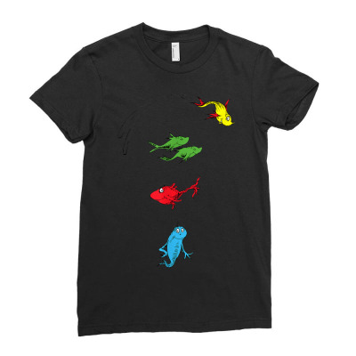 Two Fish Red Fish Blue Fish Ladies Fitted T-shirt Designed By Bariteau Hannah
