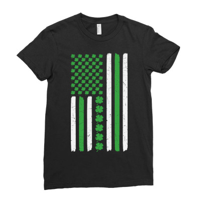 American Flag St Patricks Day Ladies Fitted T-shirt Designed By Bariteau Hannah