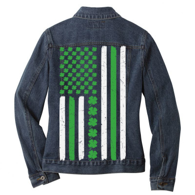 American Flag St Patricks Day Ladies Denim Jacket Designed By Bariteau Hannah