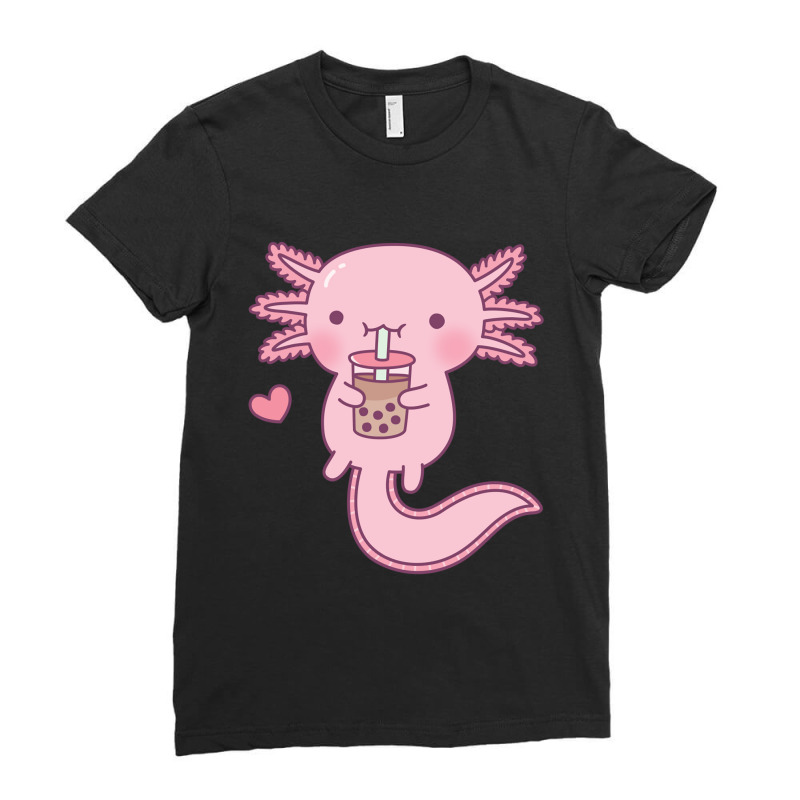 Cute Axolotl Drinking Bubble Tea Ladies Fitted T-Shirt by Min05 | Artistshot