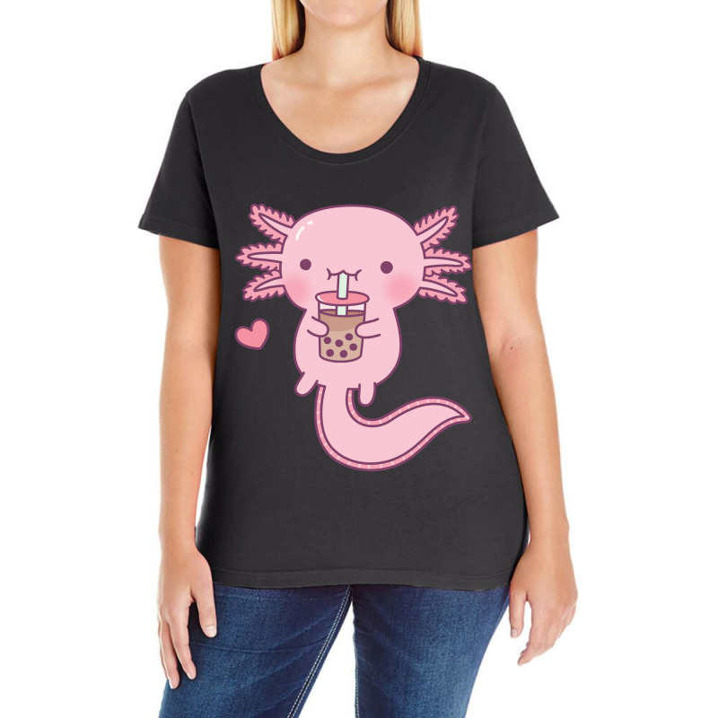 Cute Axolotl Drinking Bubble Tea Ladies Curvy T-Shirt by Min05 | Artistshot