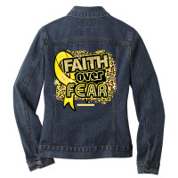 Endometriosis Awareness  Ribbon Faith Over Fear Leopard Gift For Endom Ladies Denim Jacket | Artistshot