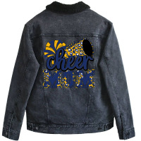 Cheer Mom Navy Leopard Cheer Poms   Megaphone Unisex Sherpa-lined Denim Jacket | Artistshot