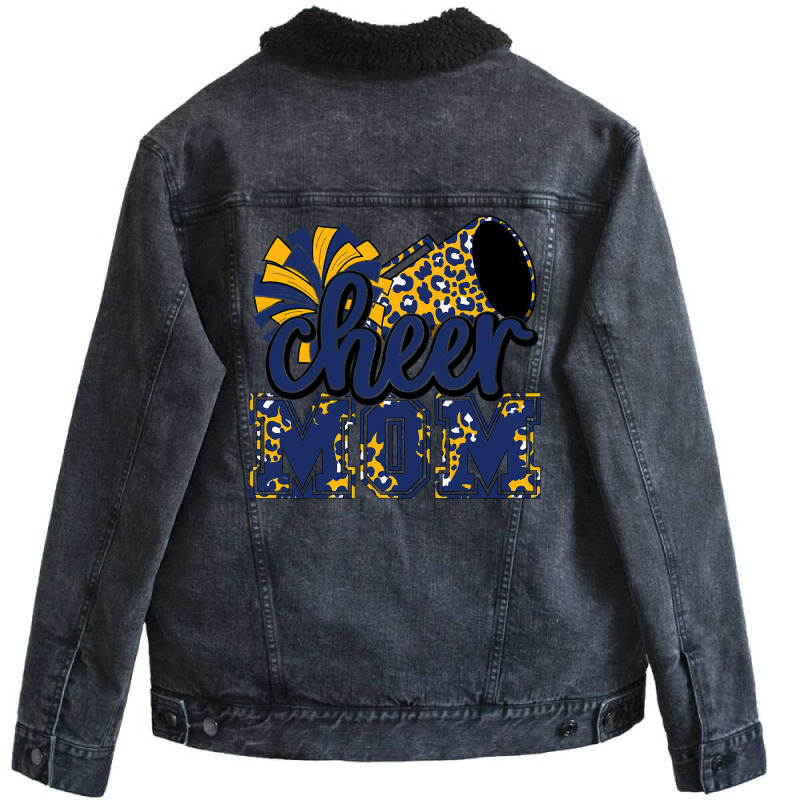 Cheer Mom Navy Leopard Cheer Poms   Megaphone Unisex Sherpa-Lined Denim Jacket by AlejandroArtist | Artistshot