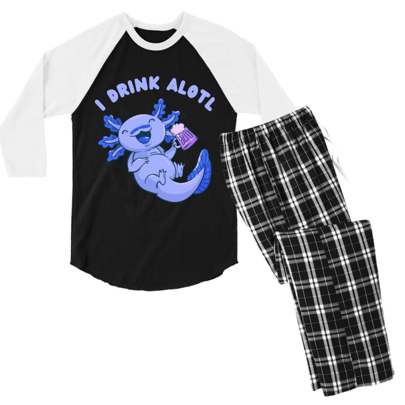 Cute Funny Axolotl Drinking Beer Men's 3/4 Sleeve Pajama Set by Min05 | Artistshot