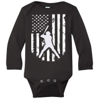 American Usa Flag Baseball  Distressed Hooded Top Gift Long Sleeve Baby Bodysuit | Artistshot