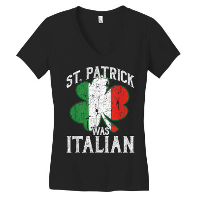 Patrick Was Italian Women's V-neck T-shirt Designed By Bariteau Hannah