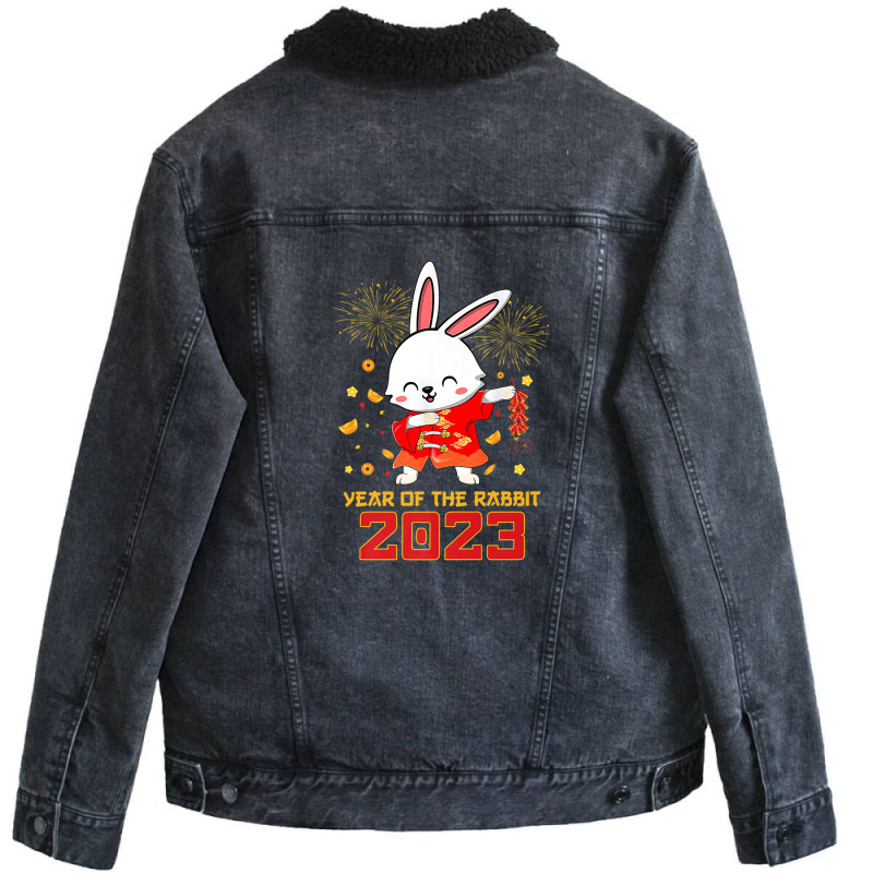 Dabbing Year Of The Rabbit - Happy Chinese New Year 2023 Unisex Sherpa-lined Denim Jacket | Artistshot