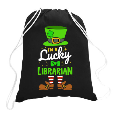 Lucky Librarian Shamrock Luck Drawstring Bags Designed By Bariteau Hannah
