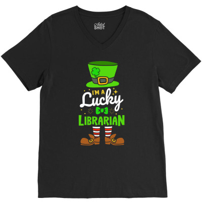 Lucky Librarian Shamrock Luck V-neck Tee Designed By Bariteau Hannah