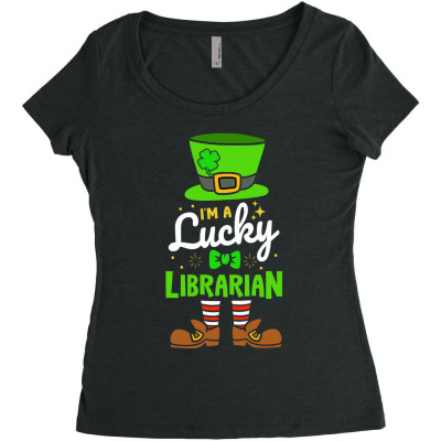 Lucky Librarian Shamrock Luck Women's Triblend Scoop T-shirt Designed By Bariteau Hannah