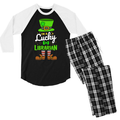 Lucky Librarian Shamrock Luck Men's 3/4 Sleeve Pajama Set Designed By Bariteau Hannah