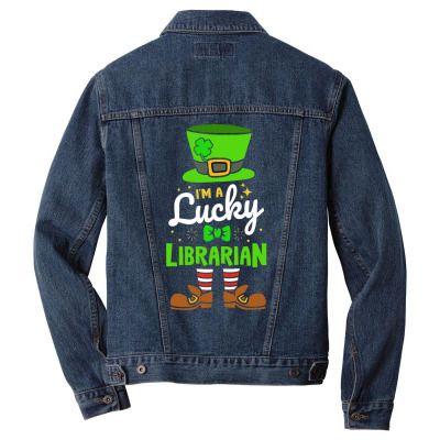 Lucky Librarian Shamrock Luck Men Denim Jacket Designed By Bariteau Hannah
