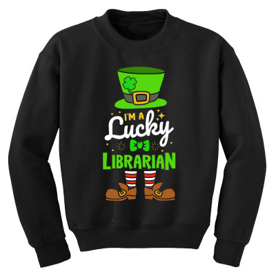 Lucky Librarian Shamrock Luck Youth Sweatshirt Designed By Bariteau Hannah
