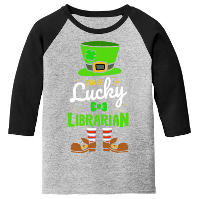 Lucky Librarian Shamrock Luck Youth 3/4 Sleeve Designed By Bariteau Hannah