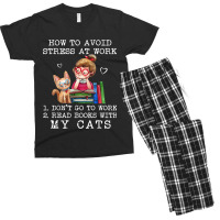 How To Avoid Stress At Work Read Books With My Cats Men's T-shirt Pajama Set | Artistshot