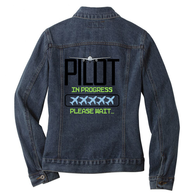 Pilot In Progress Please Wait For Light Ladies Denim Jacket by autlu2024 | Artistshot