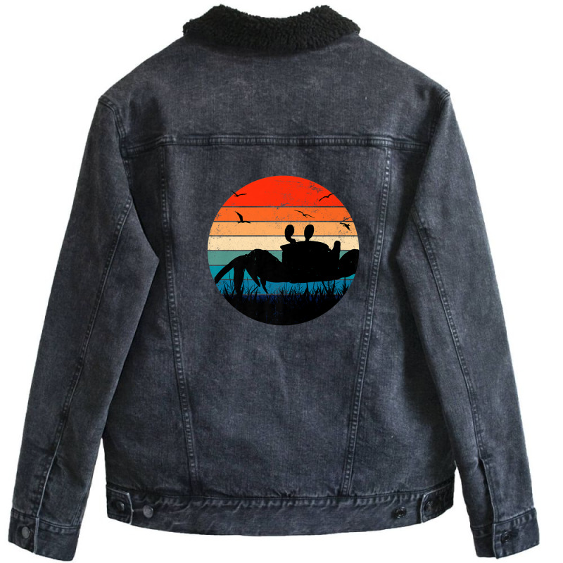 Retro Crab Sunset - Crustacean Core Shellfish Beach Spider Unisex Sherpa-lined Denim Jacket | Artistshot