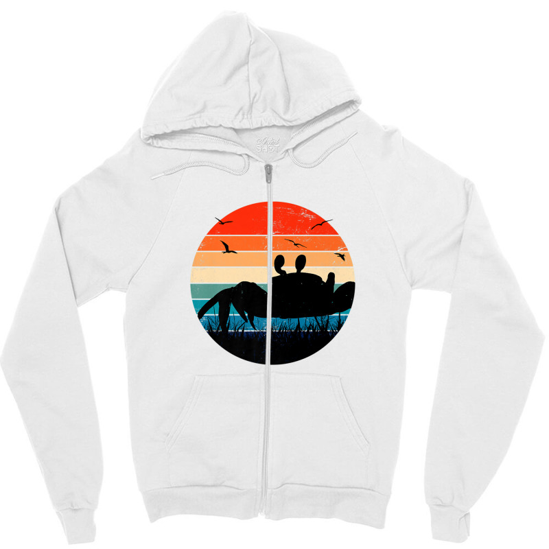 Retro Crab Sunset - Crustacean Core Shellfish Beach Spider Zipper Hoodie | Artistshot