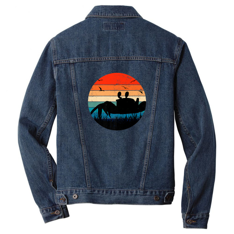 Retro Crab Sunset - Crustacean Core Shellfish Beach Spider Men Denim Jacket | Artistshot