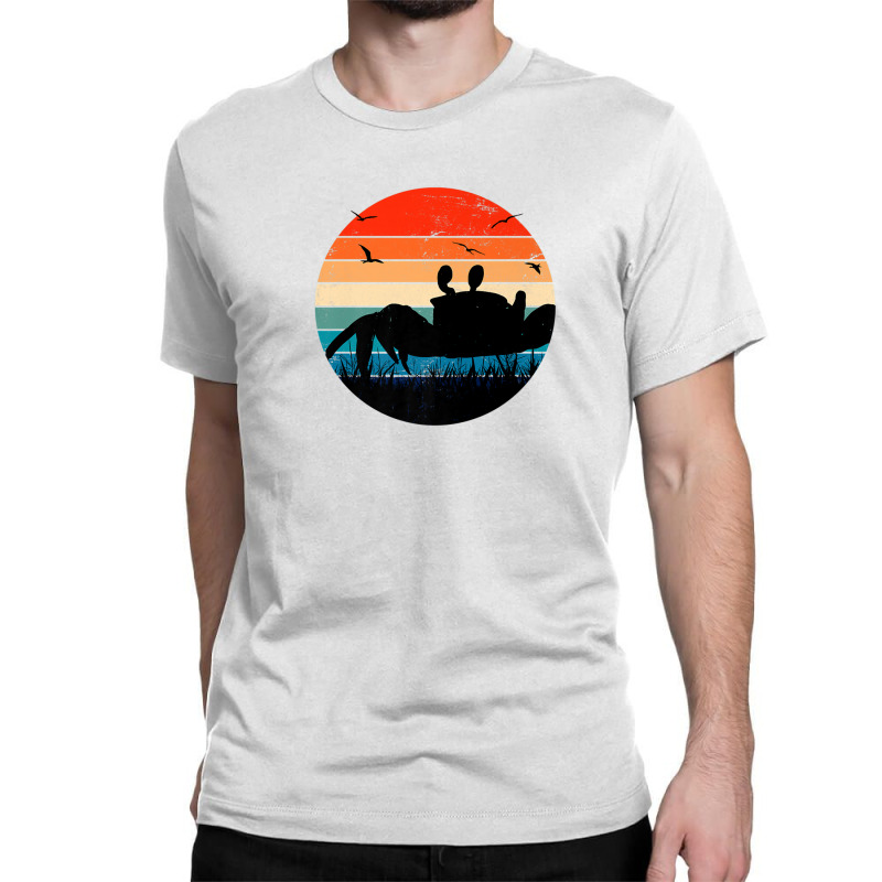 Retro Crab Sunset - Crustacean Core Shellfish Beach Spider Classic T-shirt | Artistshot