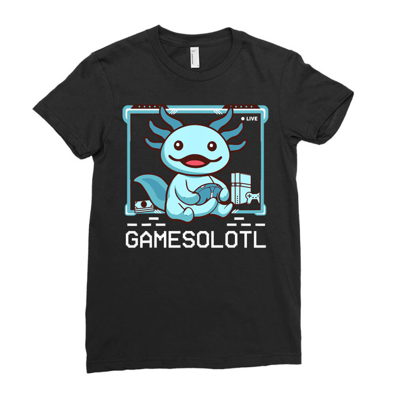 Axolotl Fish Playing Video Game Whiteaxolotl Lizard Gamers 244 Ladies Fitted T-Shirt by stress | Artistshot