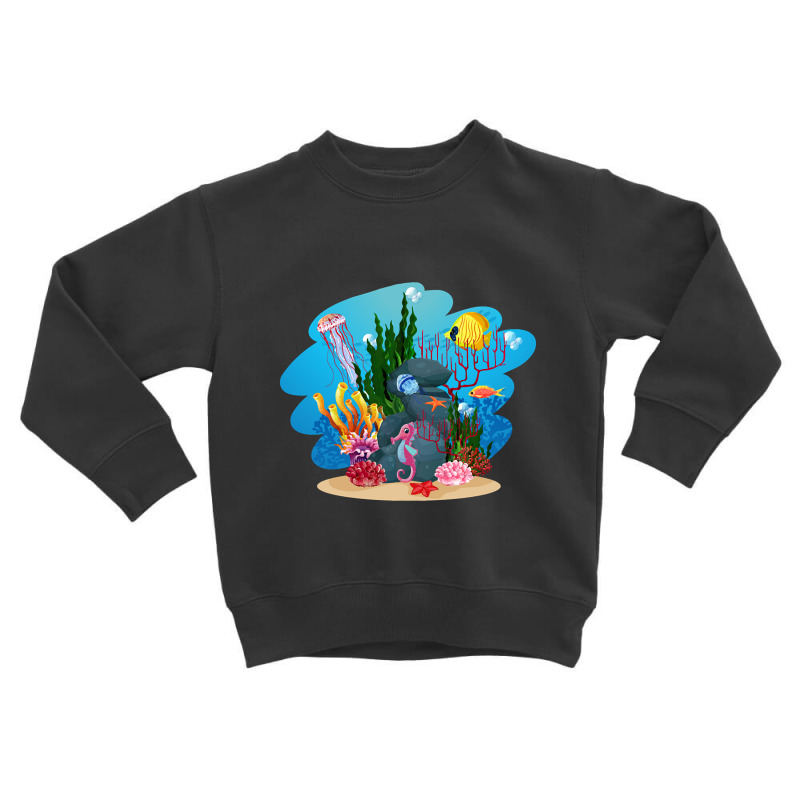 Undersea Life Coral Reef With Fish And Water Plants  Cartoon Landscape Toddler Sweatshirt | Artistshot