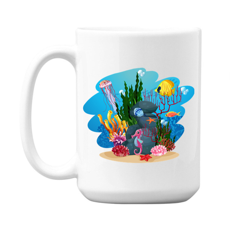 Undersea Life Coral Reef With Fish And Water Plants  Cartoon Landscape 15 Oz Coffee Mug | Artistshot