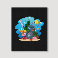 Undersea Life Coral Reef With Fish And Water Plants  Cartoon Landscape Portrait Canvas Print | Artistshot