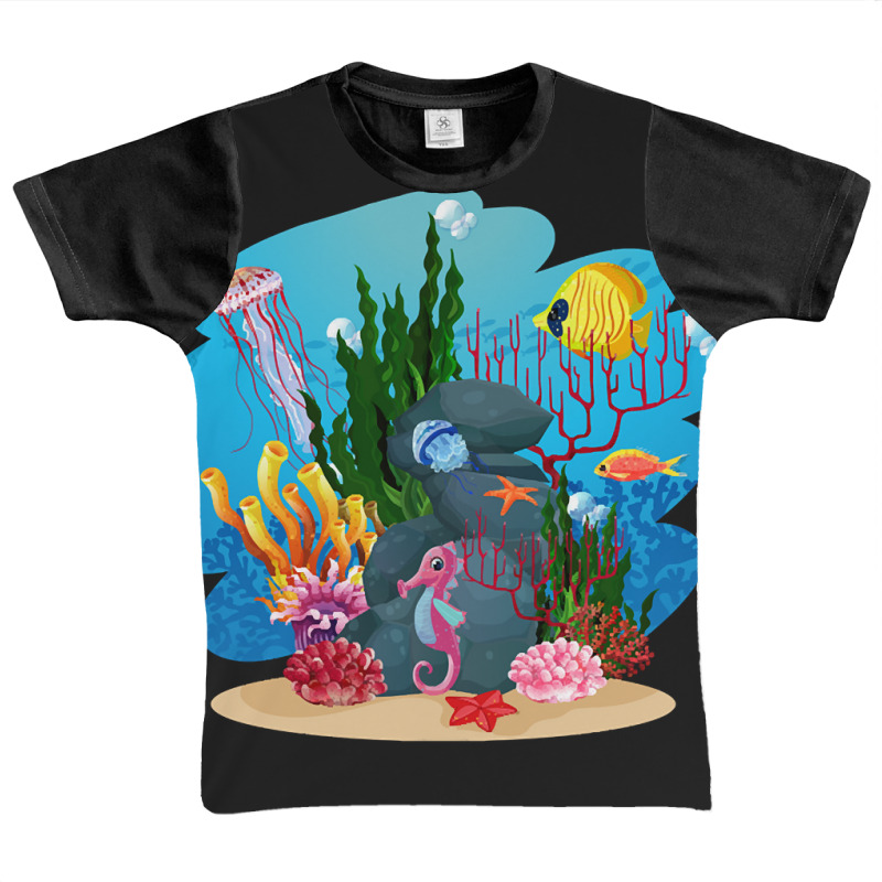 Undersea Life Coral Reef With Fish And Water Plants  Cartoon Landscape Graphic Youth T-shirt | Artistshot