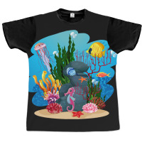 Undersea Life Coral Reef With Fish And Water Plants  Cartoon Landscape Graphic T-shirt | Artistshot