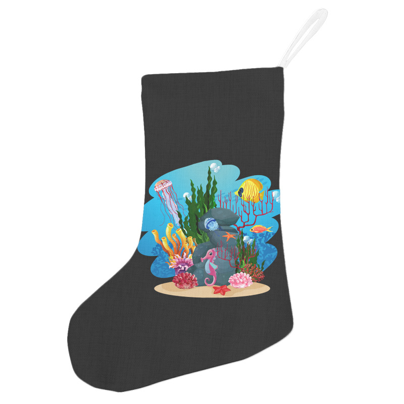 Undersea Life Coral Reef With Fish And Water Plants  Cartoon Landscape Holiday Stocking | Artistshot